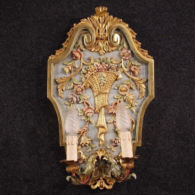 1960s Louis XVI Italian Lacquered and Gilded Wall Lamps, 1960s, Set of 2 For Sale - Image 5 of 13