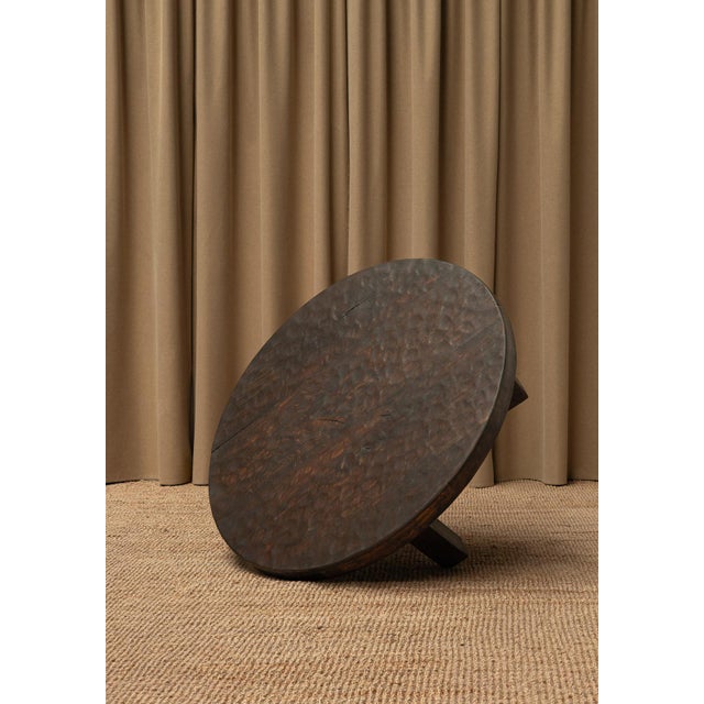 Brown Hand-Hammered Wood Coffee Table, 1970s For Sale - Image 8 of 8