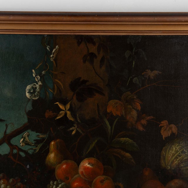 19th Century Italian Still Life Oil on Canvas Painting With Fruits and Bird For Sale - Image 4 of 9