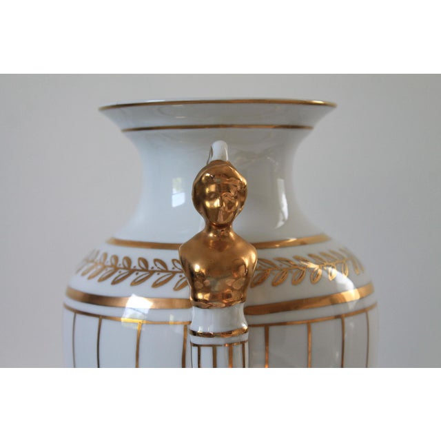 Neoclassical Porcelain Gold & White Female Figural Urn For Sale - Image 4 of 13