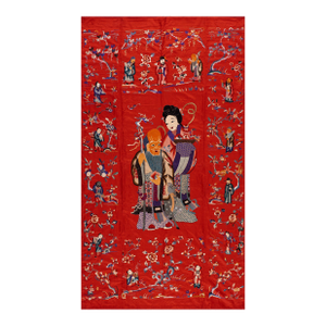 1900s Red Figural Antique Chinese Textile Rug 4' 3" X 7' 6" Flatweave Silk Carpet