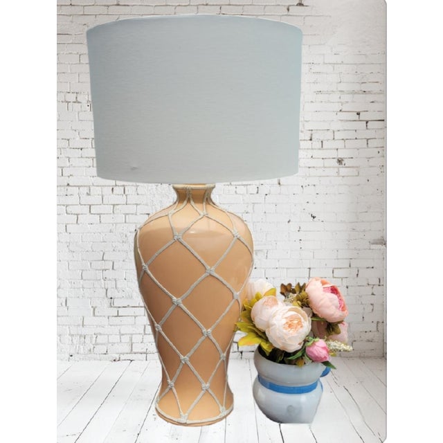 Vintage Ceramic Regency Style Peach White Frosted Ginger Jar Tall Table Lamps- a Pair For Sale In West Palm - Image 6 of 8