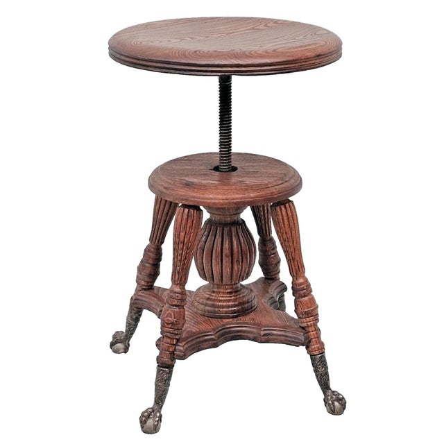 Antique Victorian Lyon & Healy Piano Stool Swivel Adjustable Cast Iron 1890s For Sale - Image 10 of 16