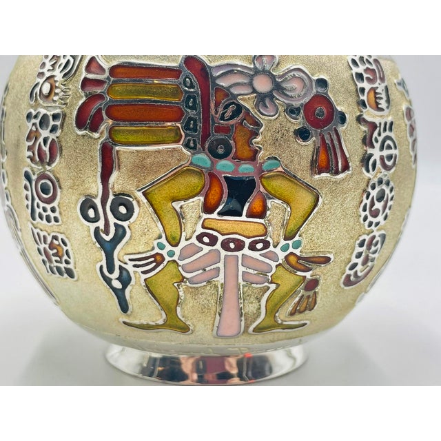 1960s Miguel Pineda Silver-Plated Enamel Bowl With Mayan Motifs, Taxco Mexico For Sale - Image 9 of 16