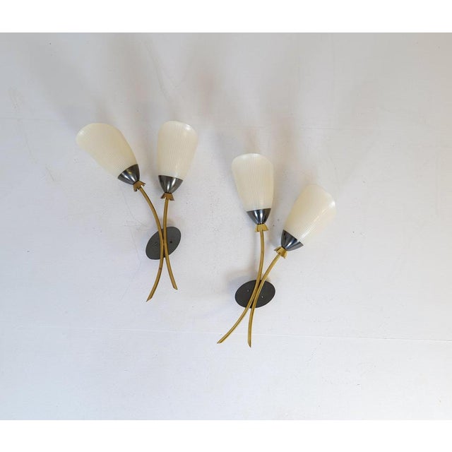 1950s Mid-Century Brass and Opaline Wall Lamps from ASEA, Sweden, 1950s, Set of 2 For Sale - Image 5 of 16