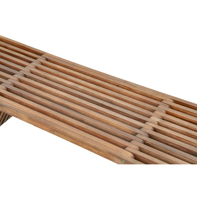 1970s 1970s MCM Slatted Teak Wooden Bench For Sale - Image 5 of 6