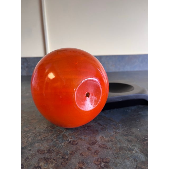 Turned Wood Apple Sculpture With Metal Stem and Ebonized Wood Base For Sale In Chicago - Image 6 of 6