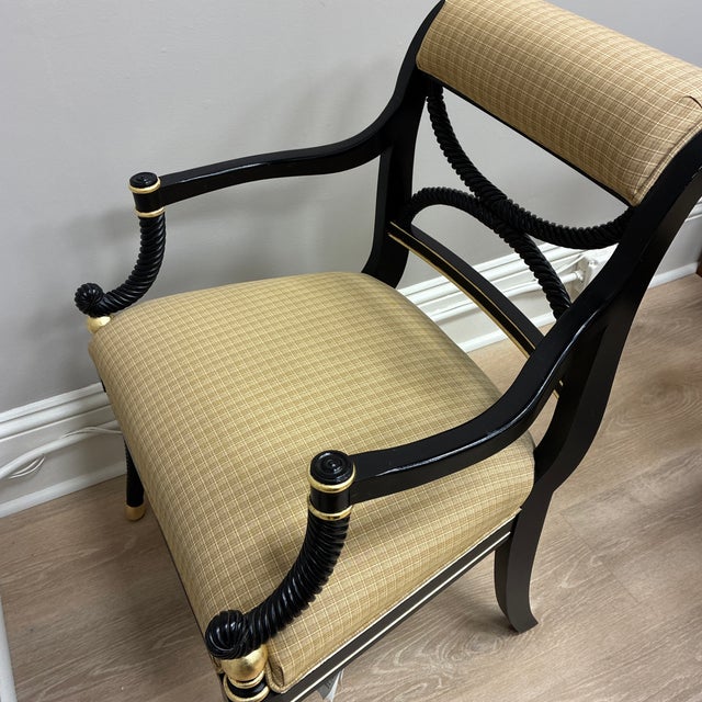 Early 20th Century Early 20th Century Regency Black and Gold Open Back Arm Chairs For Sale - Image 5 of 11