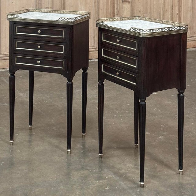 Pair Antique French Directoire Mahogany End Tables with Carrara Marble will make a delightful addition to your room,...