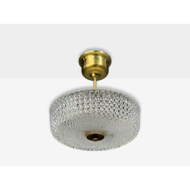 1960s 1960s Carl Fagerlund Style, Pendant Light, Brass, Textured Glass, Sweden For Sale - Image 5 of 10