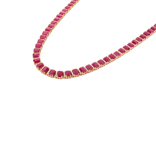 Contemporary VRJewels Luxury 50.19 Ct Ruby & 3.06 Ct Diamond Tennis Necklace in 14k Yellow Gold For Sale - Image 3 of 13