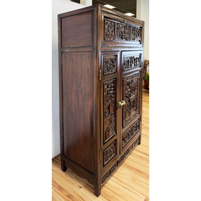 Chinoiserie Antique Early 20th C Asian Carved Rosewood Curio Cabinet For Sale - Image 3 of 11