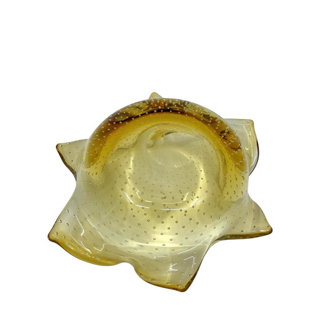 Amber Vintage Murano Bullicante Controlled Bubble Art Glass Amber Yellow Ashtray/ Catchall For Sale - Image 8 of 10