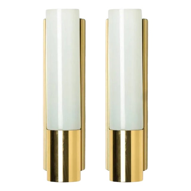 Opaline Glass Wall Lights from Glashütte Limburg, 1970, Set of 2 For Sale