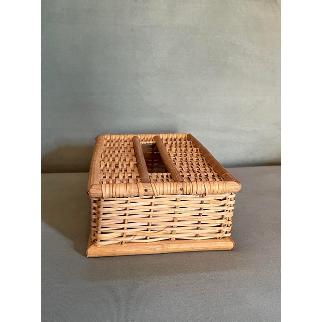 Wood Vintage Pencil Edged Woven Tissue Box Cover For Sale - Image 7 of 7