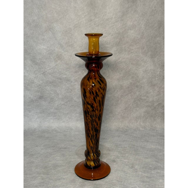Tall Italian Art Glass Candlestick in the style of Murano, 1970s For Sale - Image 8 of 8