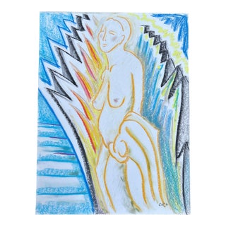 Contemporary Original Expressionist Female Nude Pastel Drawing For Sale