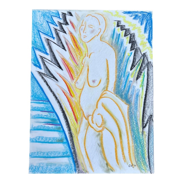 Contemporary Original Expressionist Female Nude Pastel Drawing For Sale