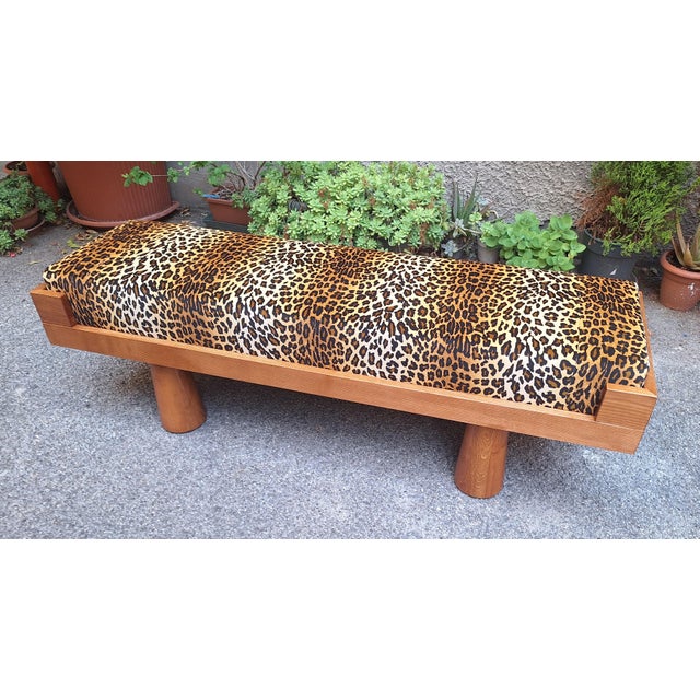 Bench with Conical Legs and Animalier Fabric from Artigianato Italiano, 2000s For Sale - Image 4 of 8