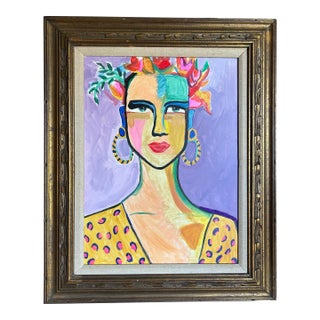 Abstract Painting Portrait of a Woman in Vintage Frame by Alexandra Brown For Sale