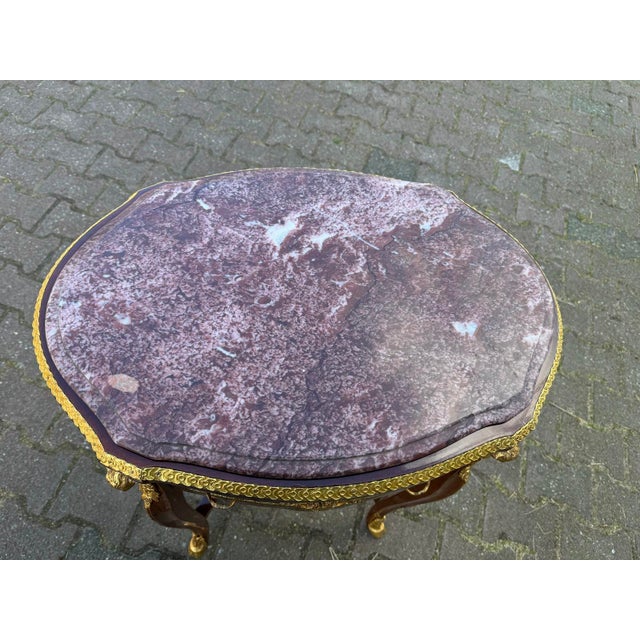 1960s French Louis XVI Pink Marble Mahogany Center Table 1pc For Sale - Image 9 of 13