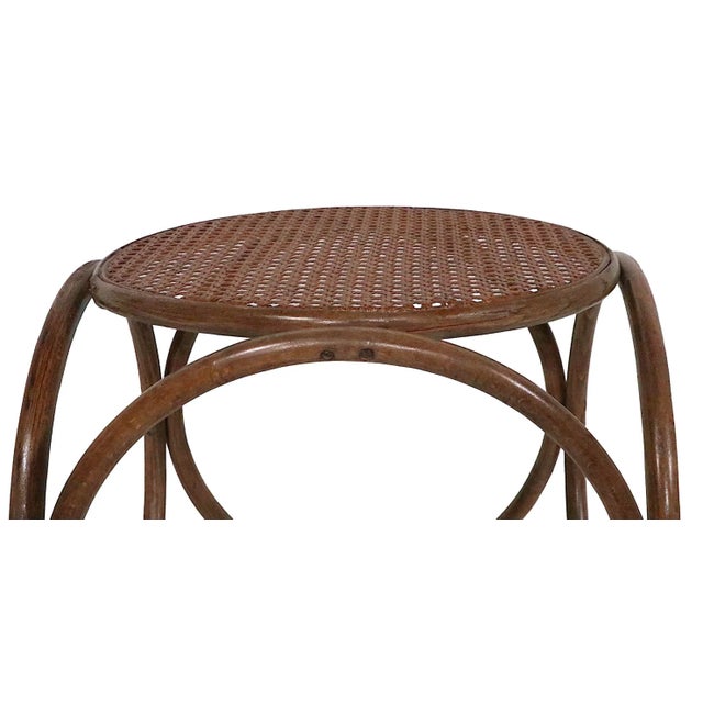 Brown Round Bentwood Thonet Style Foot Stool Ottoman C 1950/1960's For Sale - Image 8 of 11