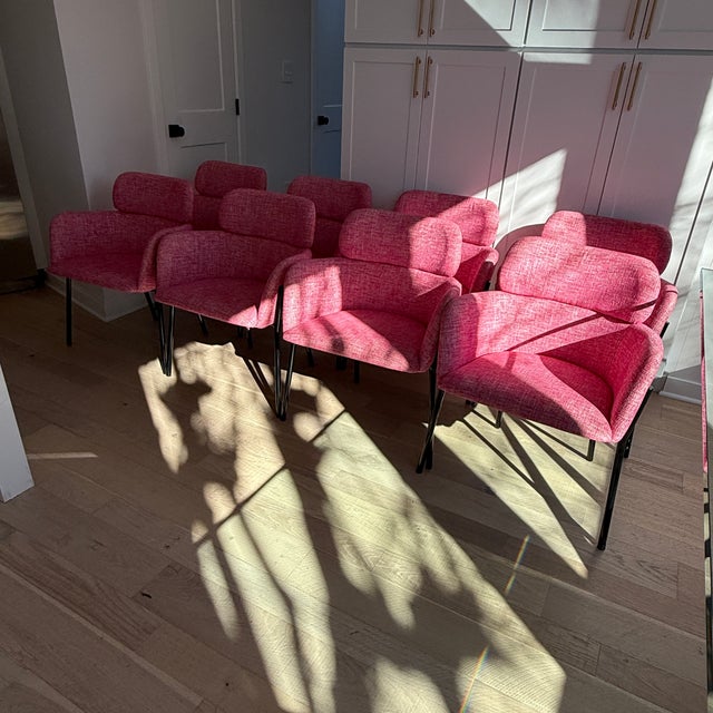 Contemporary Set of 8 Cb2 Chairs With Upgraded Fabric For Sale - Image 3 of 15