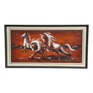 Scandinavian Artist, Trio Horses, 1960s, Oil on Canvas, Framed For Sale