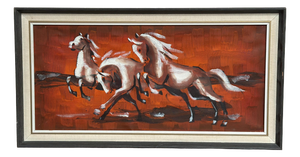 Scandinavian Artist, Trio Horses, 1960s, Oil on Canvas, Framed