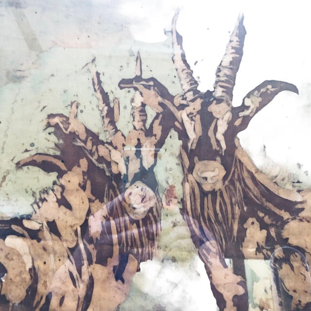 Original Batik Painting of Young Ibex, Framed Under Glass For Sale - Image 10 of 11