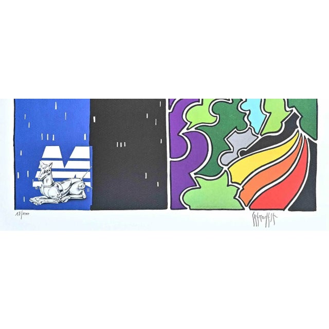 Abstract Urban Landscape is a print, realized in by the Artist Antonio Cremonese (Rome, 1949). Color lithograph on paper....