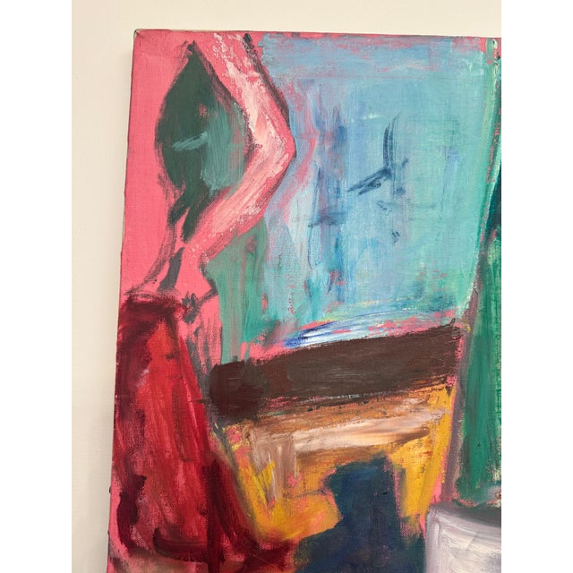 Monumental Abstract Modern Expressionism Still Life Original Oil Painting, Maroon, Mustard, Blue For Sale - Image 10 of 12