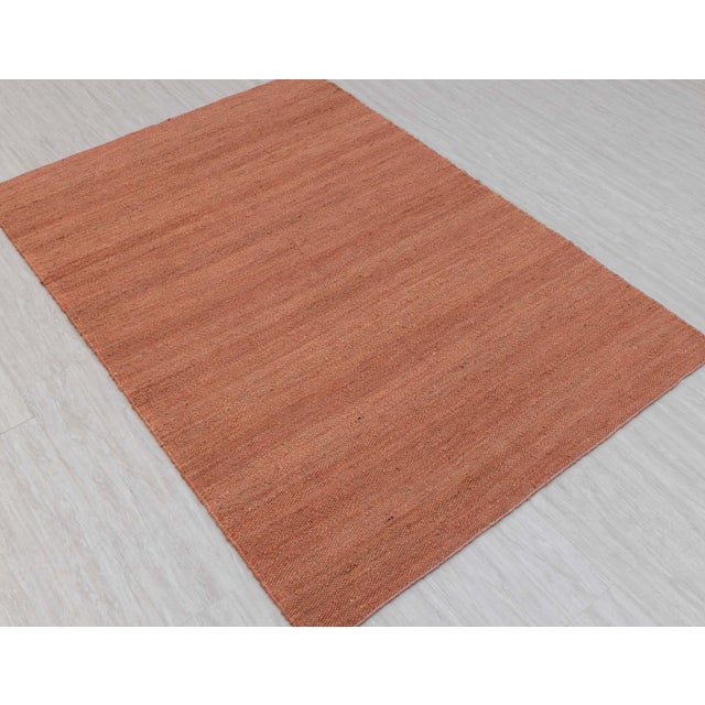 Rust Solid Handwoven Premium Natural Jute Yarn Flatweave Rug 5x8 Ft. For Sale - Image 10 of 12