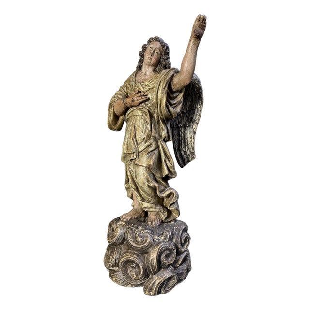 Lombard Artist, Polychrome Sculpture Depicting an Angel, 17th Century, Wood For Sale