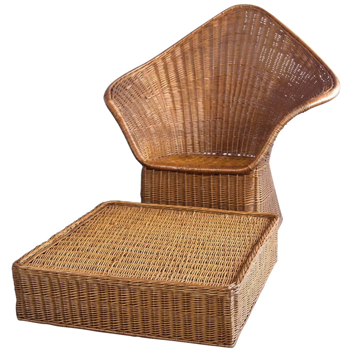 Vintage Mid Century Triangular Wicker Rattan Armchair And Ottoman Chairish