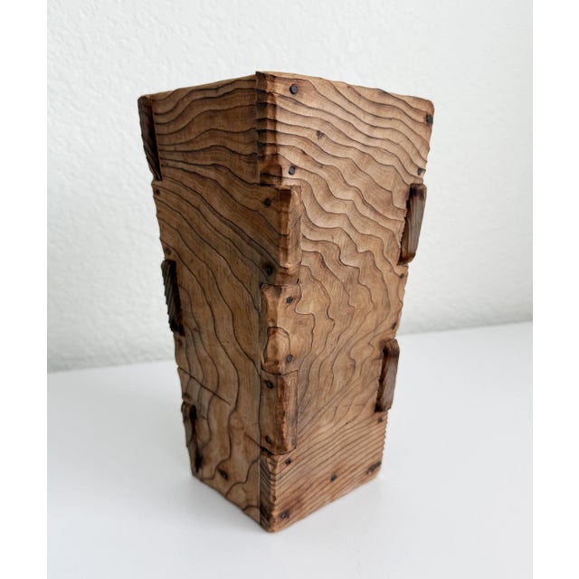 1970s Japanese Uzukuri Wood Vase With Dovetail Corners For Sale In Sacramento - Image 6 of 9