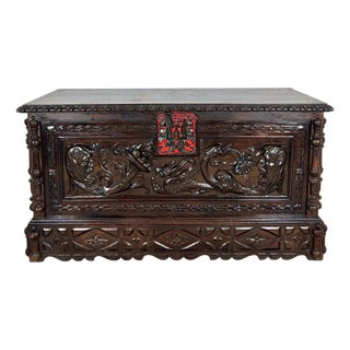 Spanish Renaissance Carved Storage Chest with Lift Top, Late 19th Century For Sale