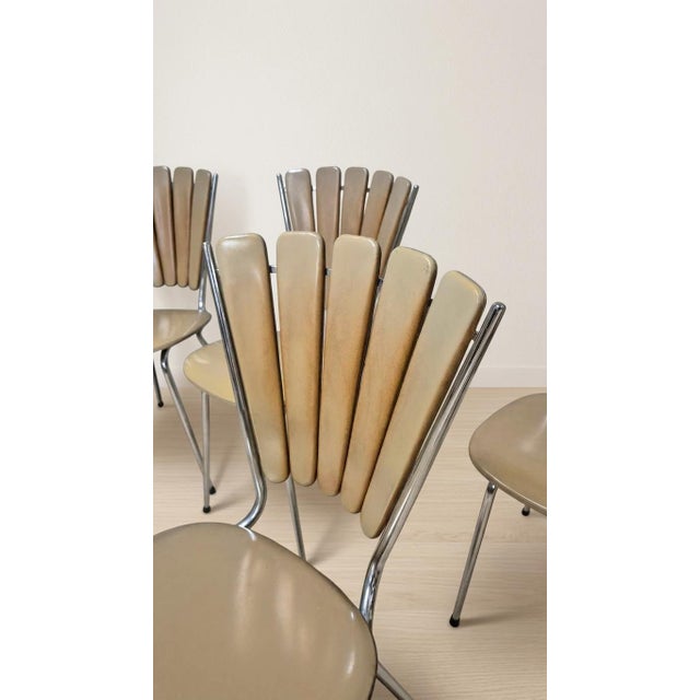 Vintage Fan-Back Dining Chairs with Beige Leatherette Upholstery, 1960s, Set of 6 For Sale - Image 3 of 18