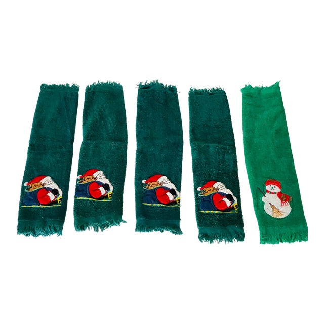 Guest Face/ Hands Christmas Terry Towels With Applique Santas For Sale