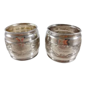 19th C. Sterling Silver Bright Cut Napkin Rings, a Pair