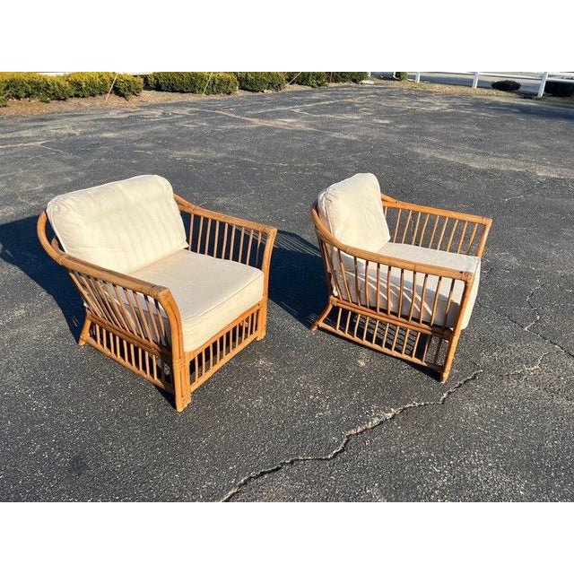 Wood 1970s Boho Chic Bamboo and Rattan Lounge Chairs in McGuire Style For Sale - Image 7 of 18