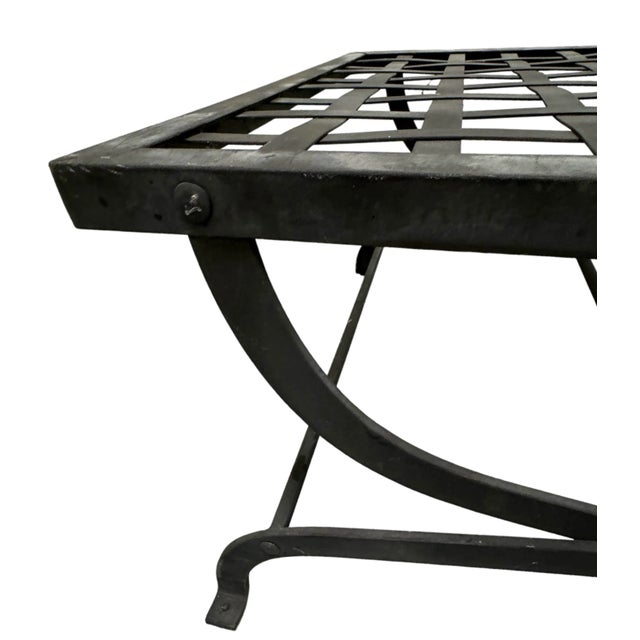 Metal Pair Iron Lattice Top Curule Style Ottomans For Sale - Image 7 of 9