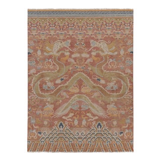 Rug & Kilim’s Distressed Dragon Rug, Rust and Gold With Dramatic Pictorials For Sale