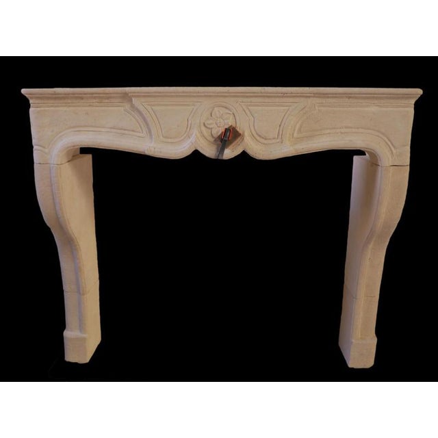 Stone 20th Century French Louis XV Limestone Fireplace with Floral Medallion For Sale - Image 7 of 7