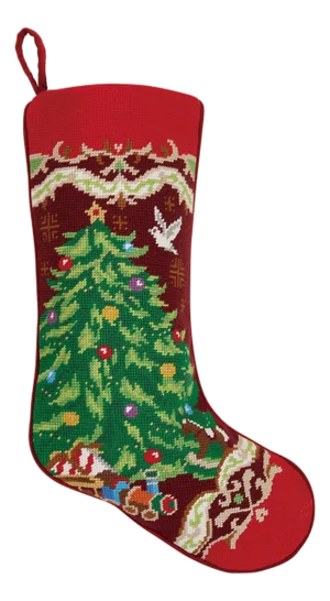 Christmas Tree Embroidered Needlepoint Stocking