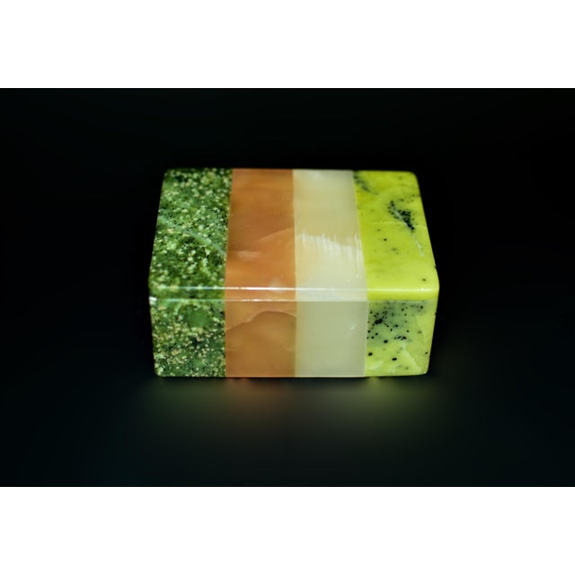 Modern Natural Gemstone Box Rose Quartz Onyx Serpentine Four Stones Beautiful Italian Made For Sale - Image 3 of 11