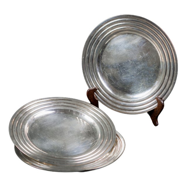 Art Deco Ocean Liner Normandie Presentation Plates in Silver-Plated Metal with Ondulations Pattern by Luc Lanel for Christofle, France, 1933 For Sale