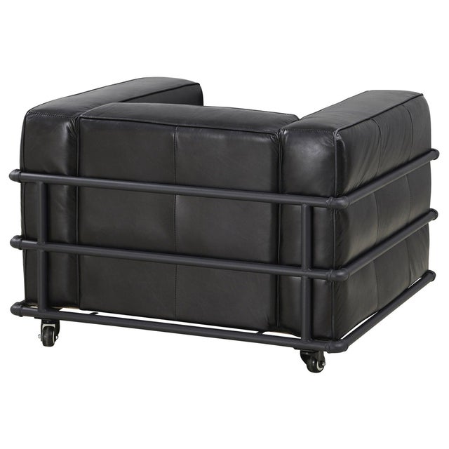 Henry Industrial Modern Leather Arm Chair - Black For Sale - Image 4 of 9