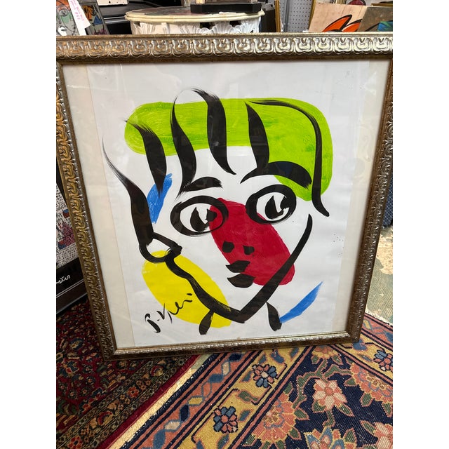 Fantastic Original Peter Keil Abstract Portrait Painting. This beautiful piece circa 1970s depicts a colorful portrait....