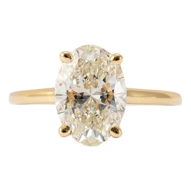 14k Yellow Gold 3.01ct Igi Oval Cut Lab Grown Diamond Solitaire Engagement Ring, Size 7.5 For Sale